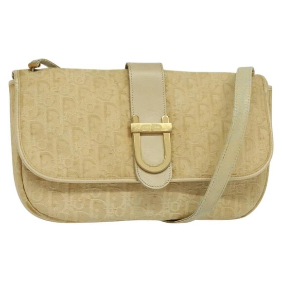 Christian Dior Trotter Canvas Shoulder Bag Beige Gold Auth BA2109 - Picture 1 of 14